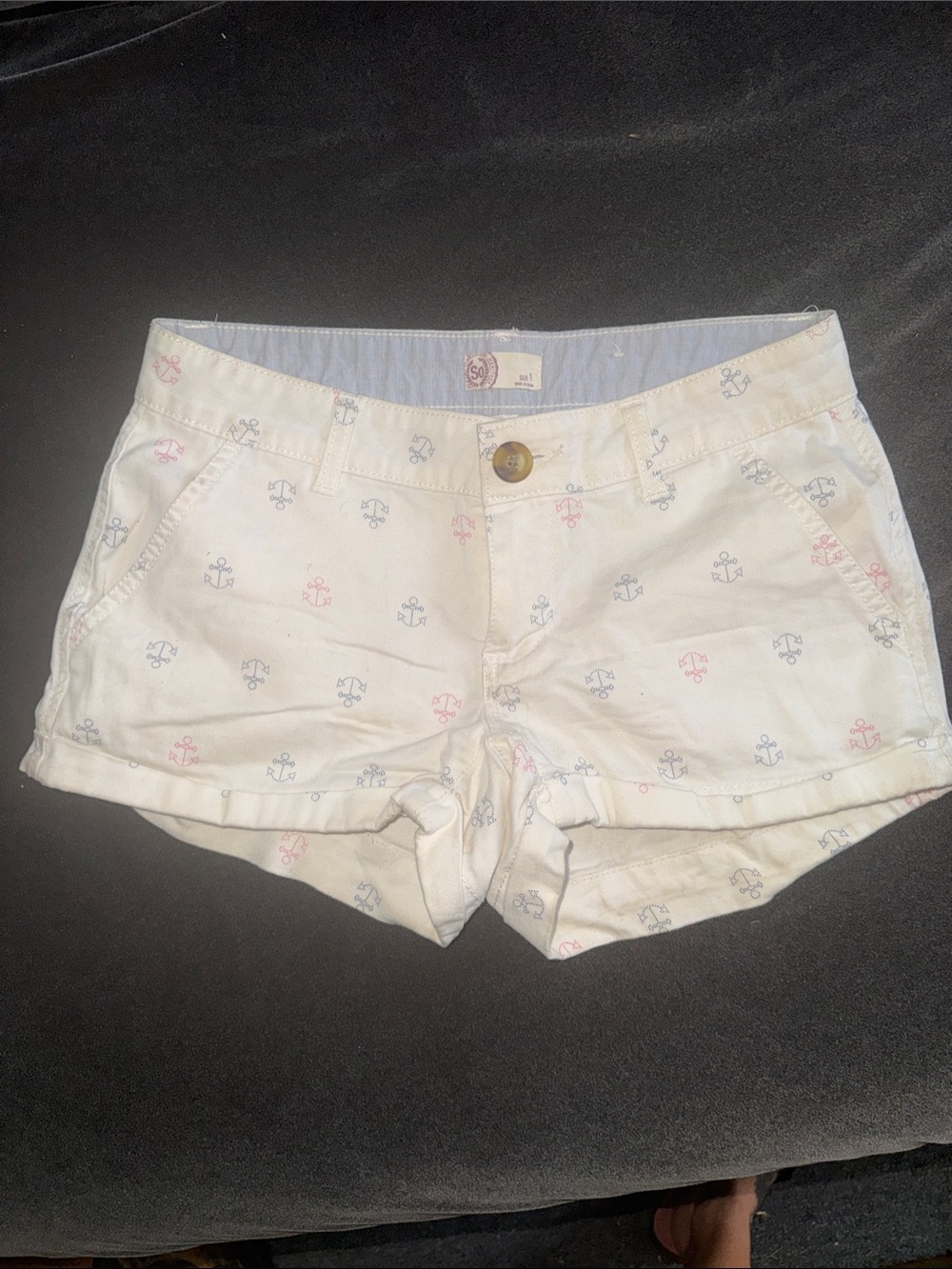Heritage White Jean Shorts with Pink & Blue Anchor Print